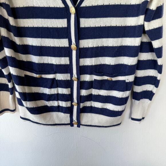 J. Crew Cashmere Oversized Striped Gold button cutout Cardigan size S - Picture 6 of 8